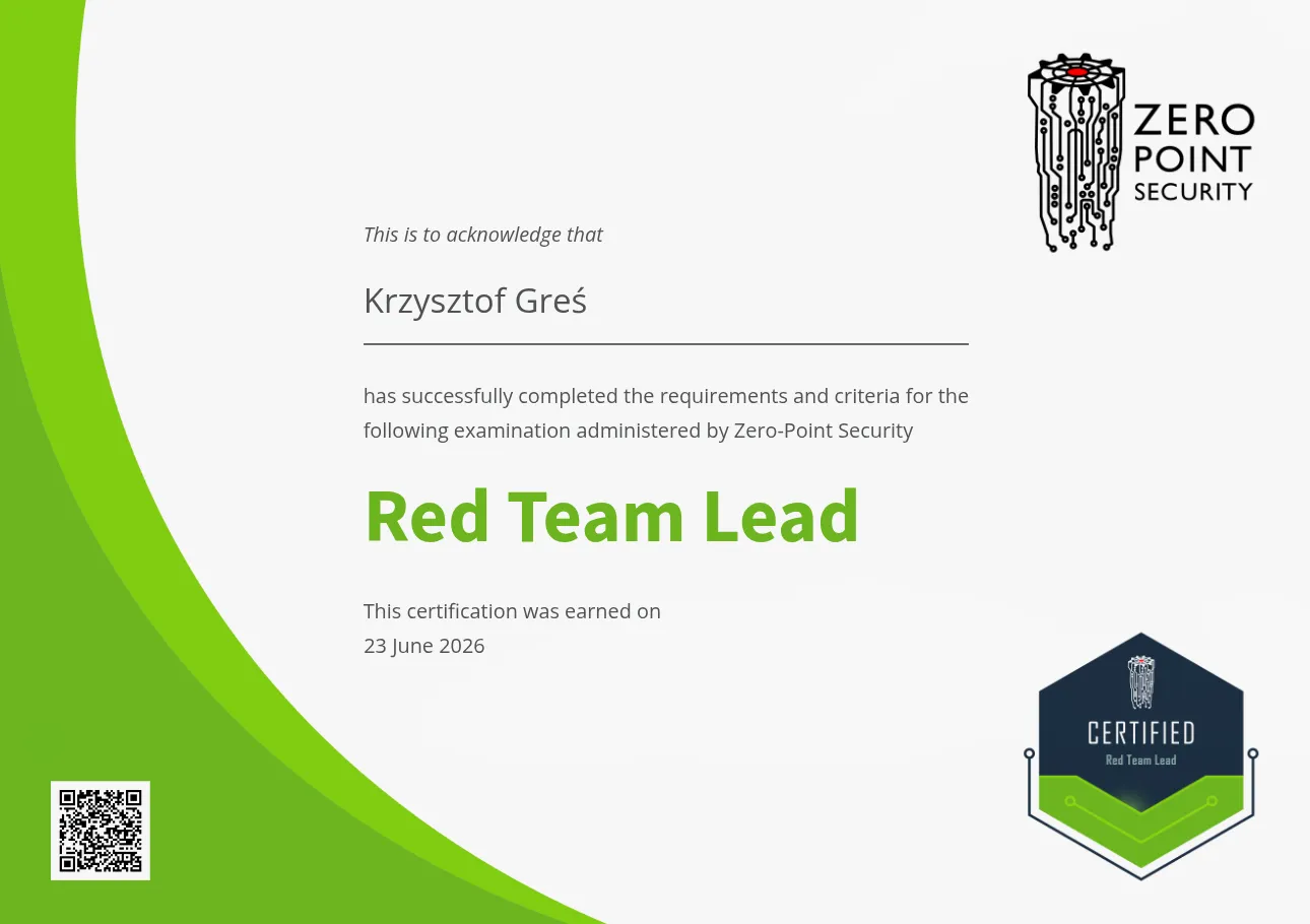 Zero-Point Security - Certified Red Team Lead (CRTL)
